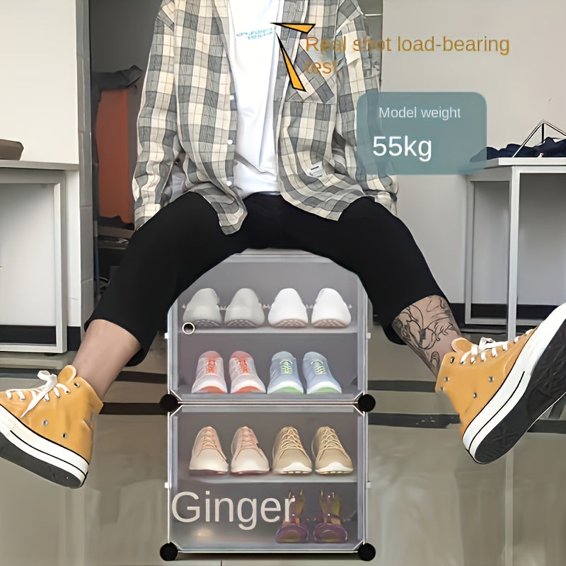 8-qavatli poyabzal saqlash tashkilotchisi, chang o'tkazmaydigan qopqoq bilan, yotoqxona yoki kirish joyi uchun shaffof dizayn