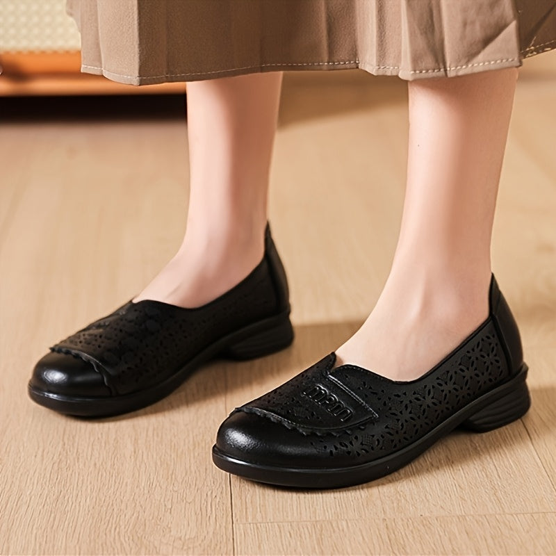 Women's PU Hollow-Out Flat Shoes Casual Slip-On Loafers Breathable Flats