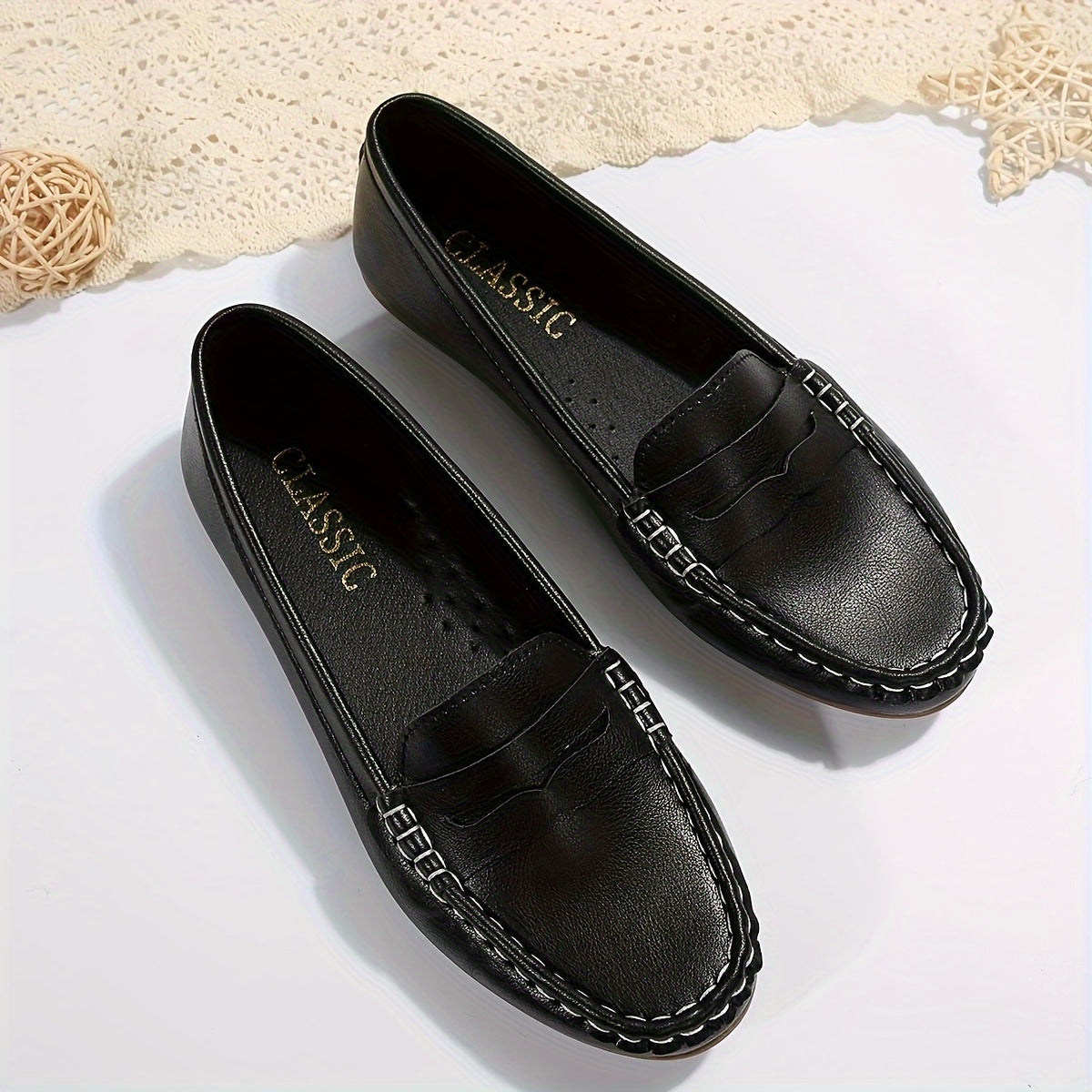 Women’s Faux Leather Slip-On Loafers with Soft Sole and Rubber Outsole