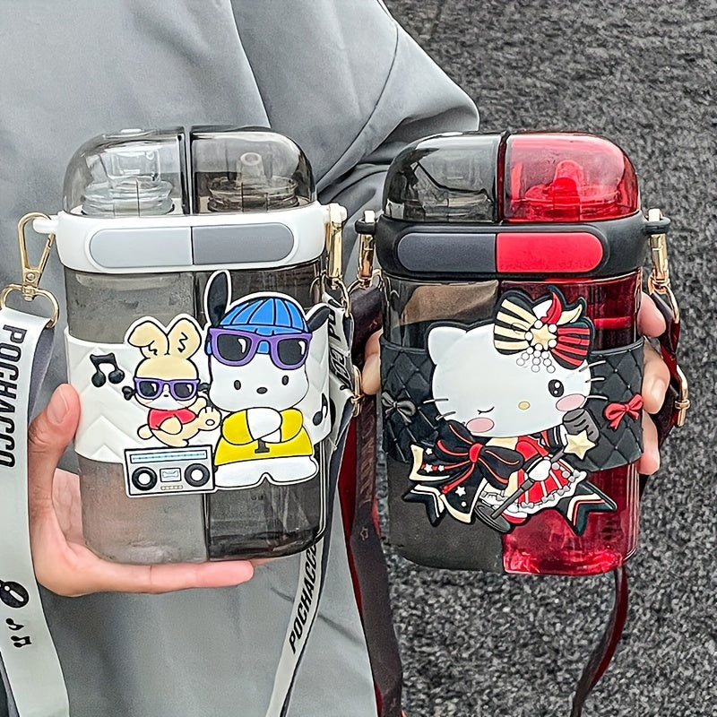 Vaso de plástico para beber de 640ML con correa, botella de agua resistente a altas temperaturas para niños