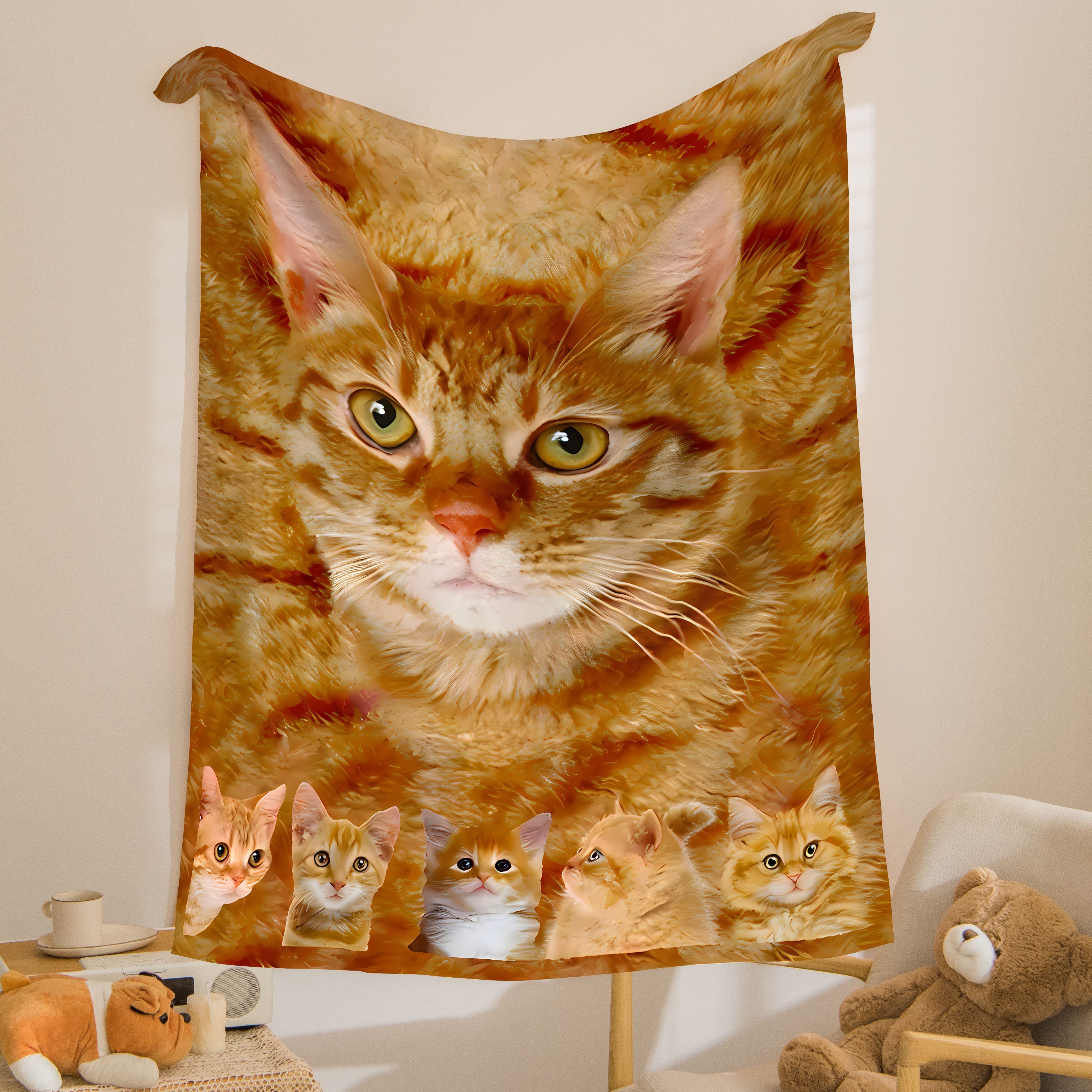 Polyester Digital Print Cat Blanket for Napping Camping Outdoor Activities