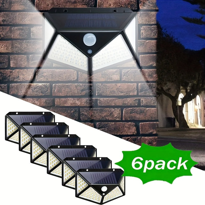 6 Pieces Outdoor Solar Wall Lights with 100 LED Bulbs Human Body Sensing Garden Lighting