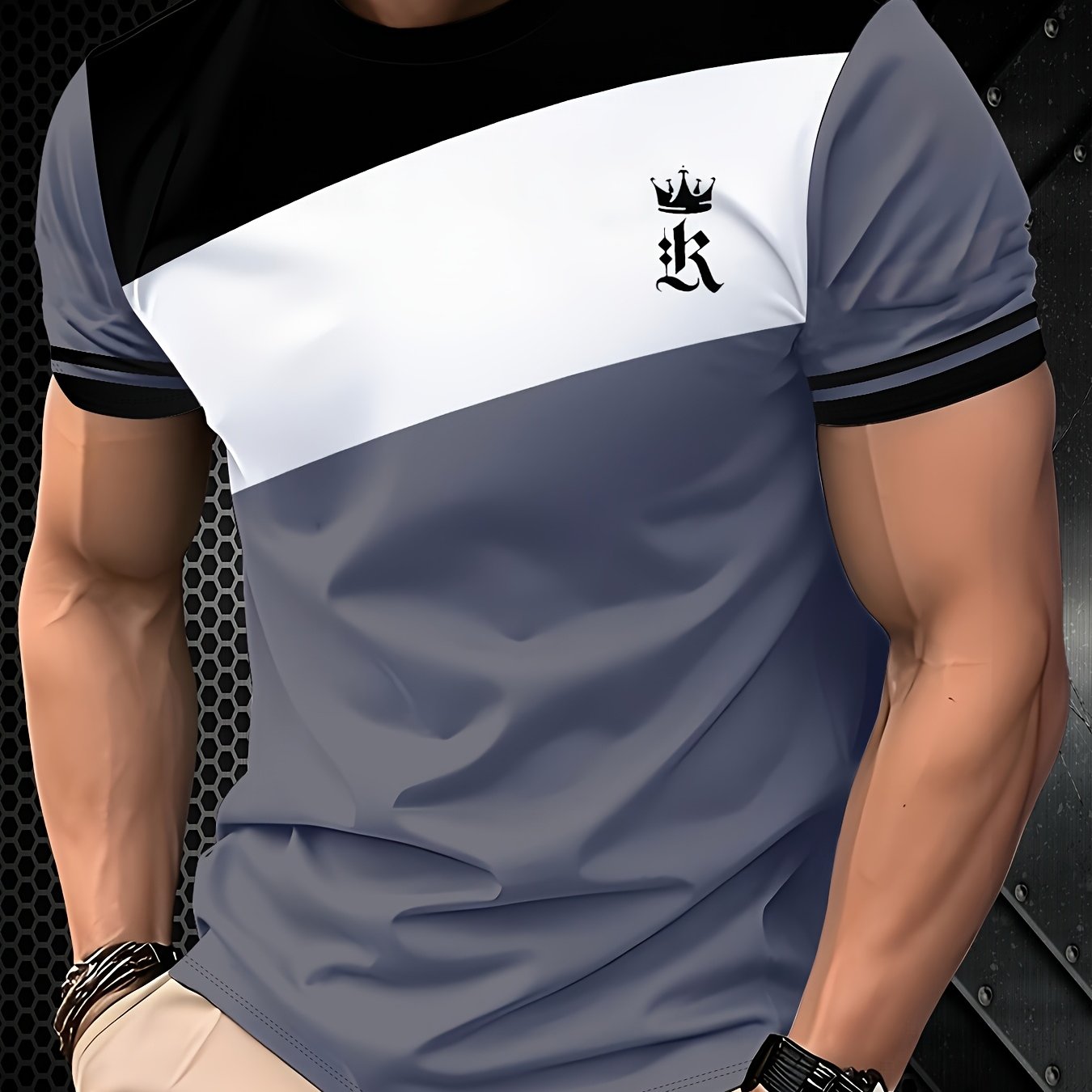 Camiseta de manga corta para hombre en negro, gris y blanco, de poliéster, transpirable y casual