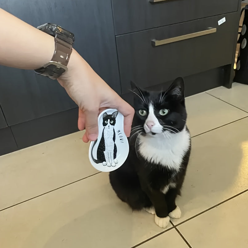 Ceramic Sauce Plate with Kitten Pattern Small Kitchen or Dorm Room Dish