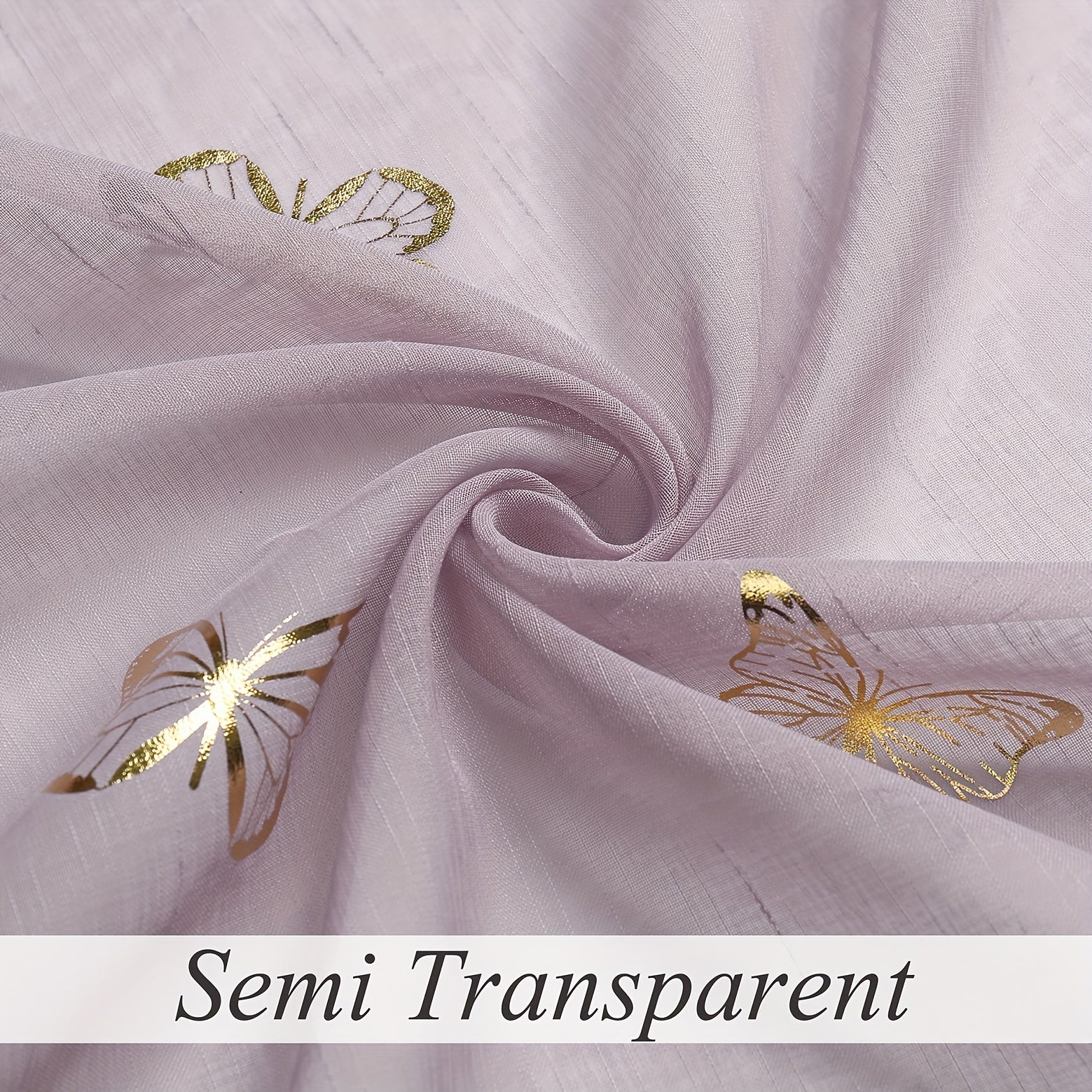 Golden Butterfly Translucent Linen Curtains for Bedroom or Living Room 63-95 Inches