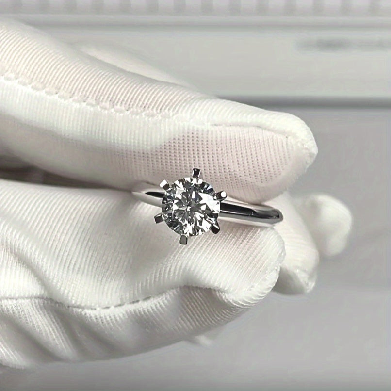 Silver Ring with 0.5 Carat Moissanite Stone and Six-Prong Setting for Engagement and Everyday Wear