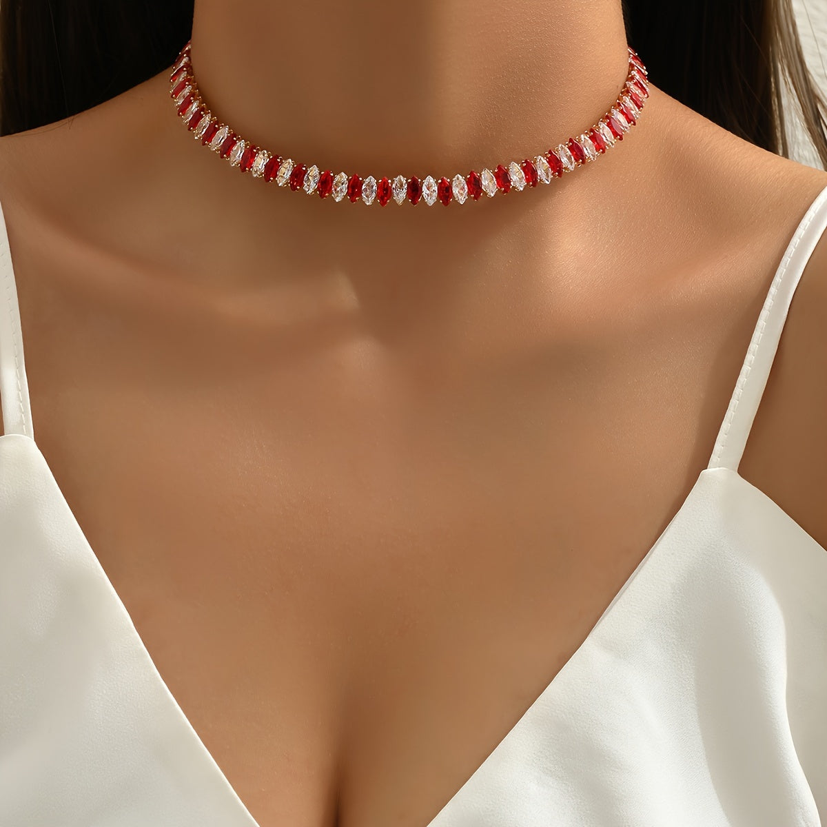 Collar de cobre con zirconia para mujer, chapado en oro de 18K, joyería elegante para ocasiones especiales