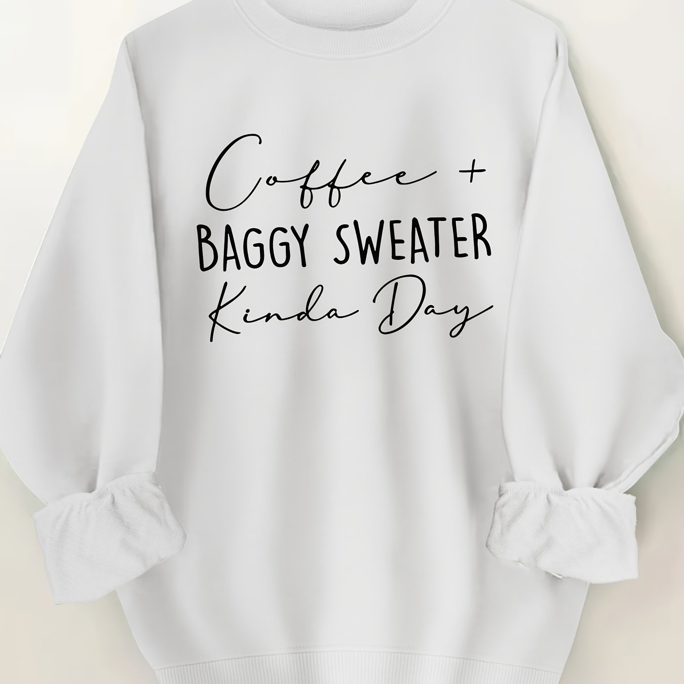 Plus Size Letter Print Sweatshirt Women’s Casual Long Sleeve Crew Neck Pullover