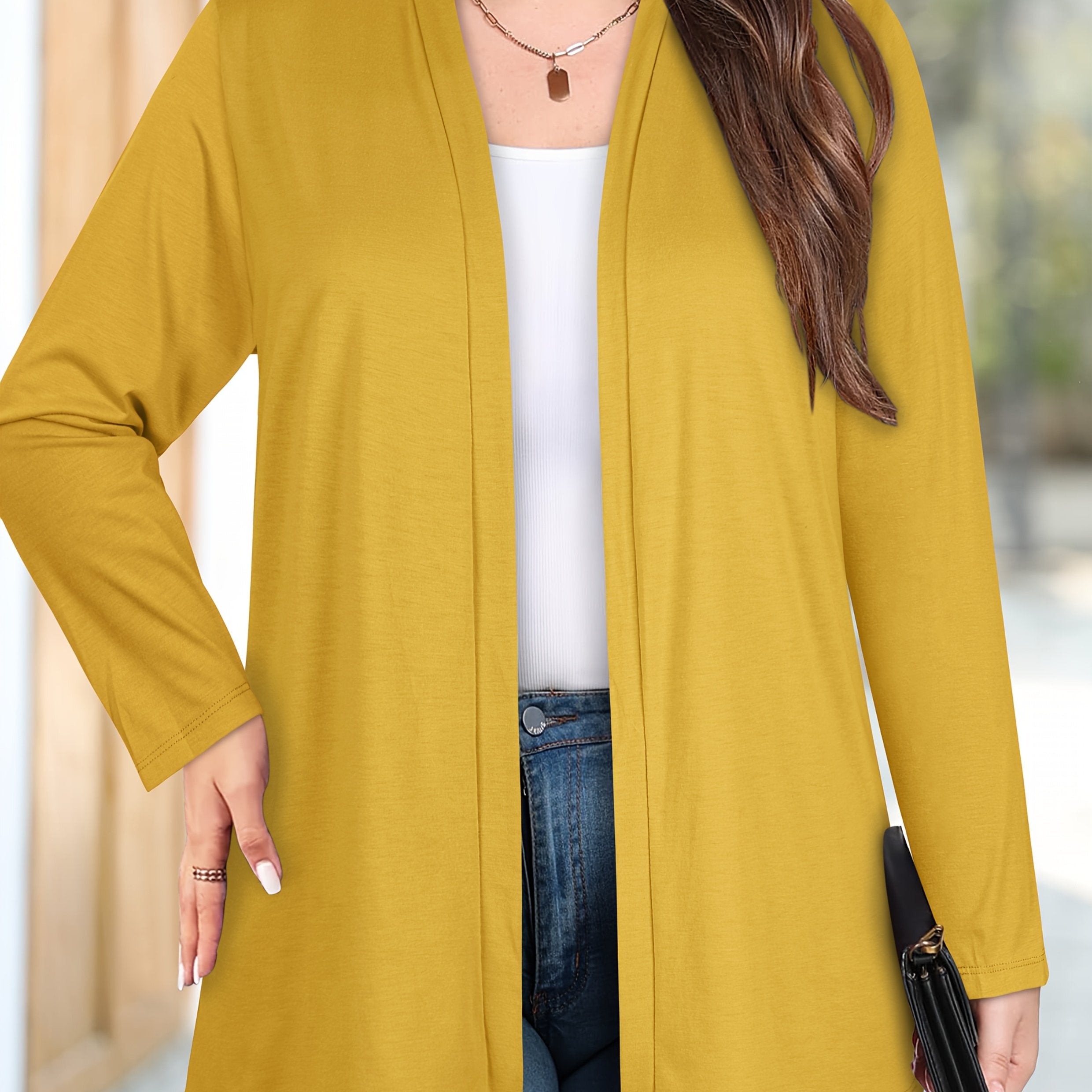 Women's Plus Size Long Sleeve Mid-Length Cardigan, Comfortable and Stylish