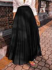 Plus Size Pleated Skirt for Women High Waist Solid Color Polyester Spring Summer Fall