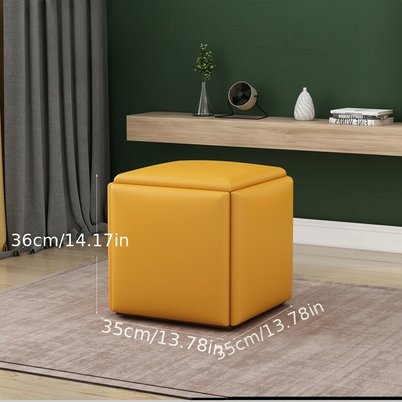 Shimoliy uslubidagi ottoman, yashirin metall ramkali, rang-barang qoplamada 5-in-1 modulli stul, turli muhitlar uchun mukammal - sariq/kulrang/ko'k/yashil va boshqalar.