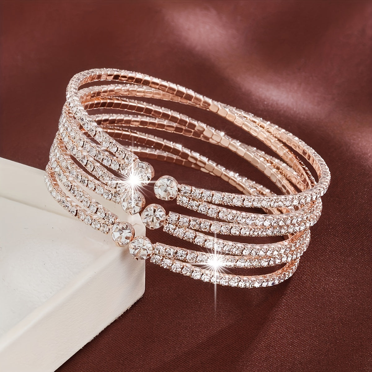 Wide-Band Bangle Bracelet with Cubic Zirconia for Women Stylish Copper Jewelry