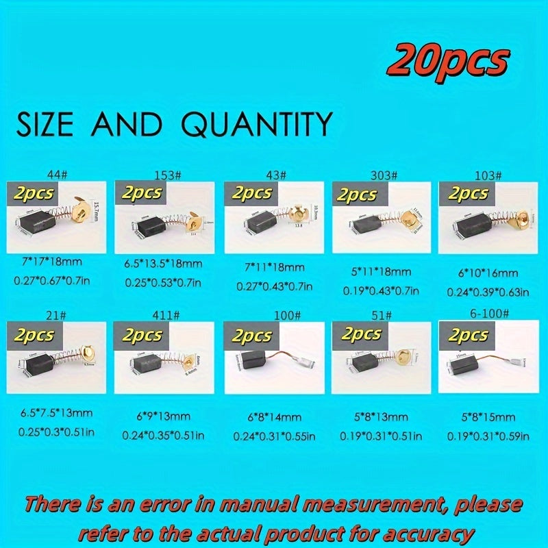 Set of 20 Carbon Brushes for Power Tools Universal Motor Replacement Kit