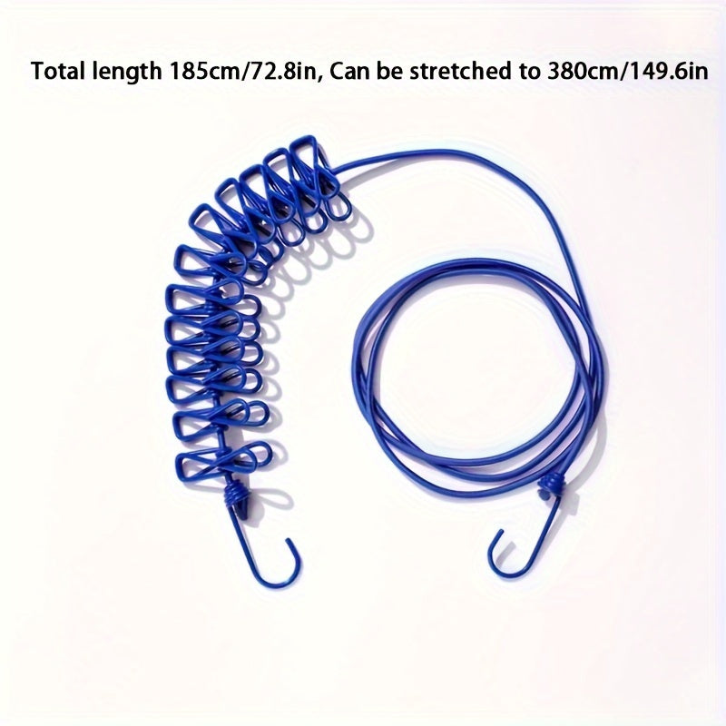 Portable Retractable Clothesline with 12 Clothespins Indoor Outdoor 185cm