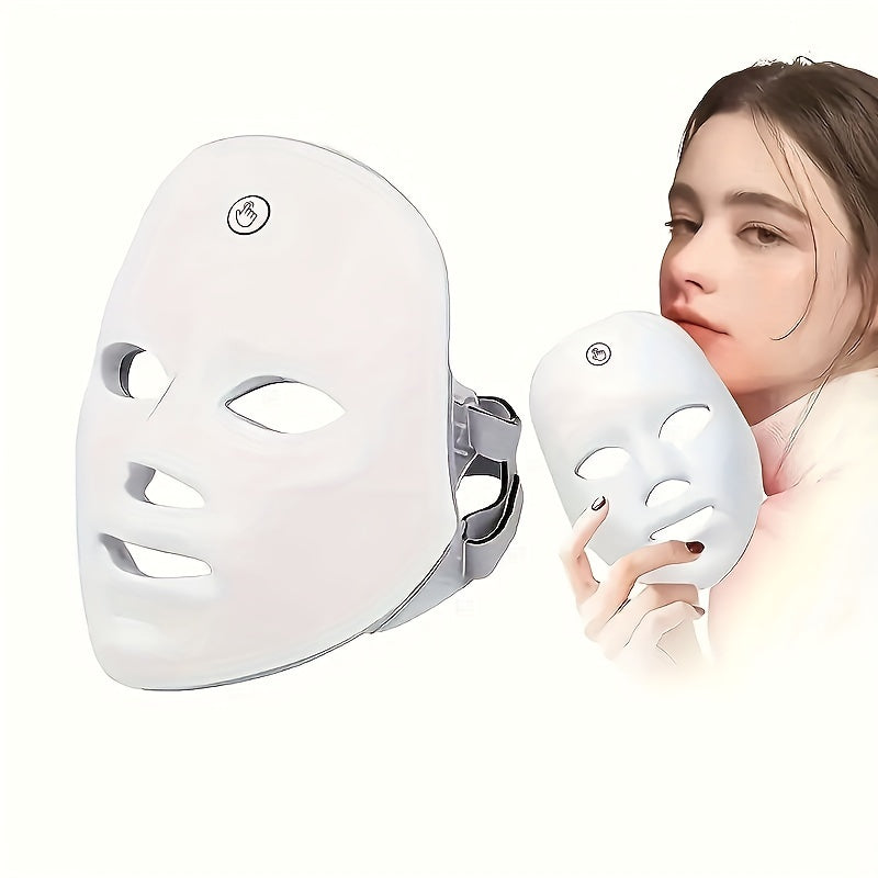 7-Color LED Facial Mask with Eye Protection Rechargeable USB Battery Reusable Home Use