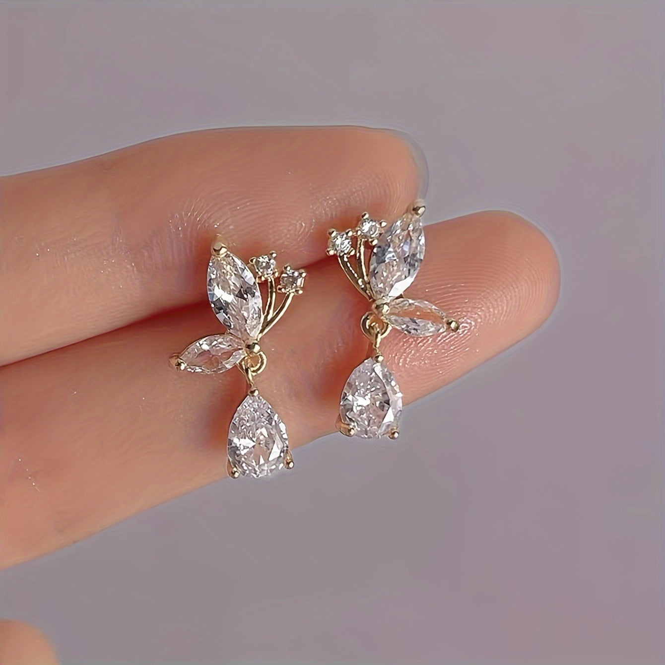 Women's Butterfly Glass Pendant Earrings Zinc Alloy Dangle Jewelry for All Seasons