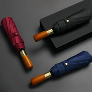 Large Wind-Resistant Business Umbrella with Wooden Handle and Automatic Open