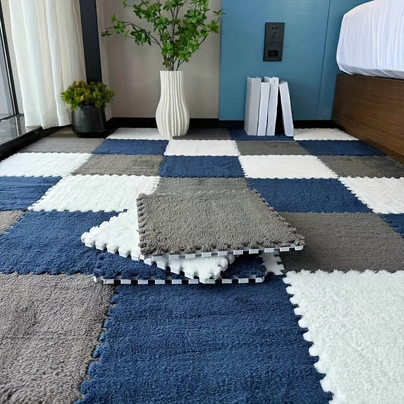 36pcs Floral Pattern Room Rug Set Lightweight Washable Braided Carpet Tiles Low Pile Soundproof Floor Mats for Living Room Bedroom