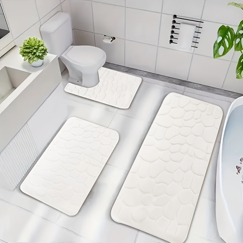 3-Piece Coral Fleece Bath Mat Set Non-Slip Geometric Pattern Machine Washable Bathroom Kitchen