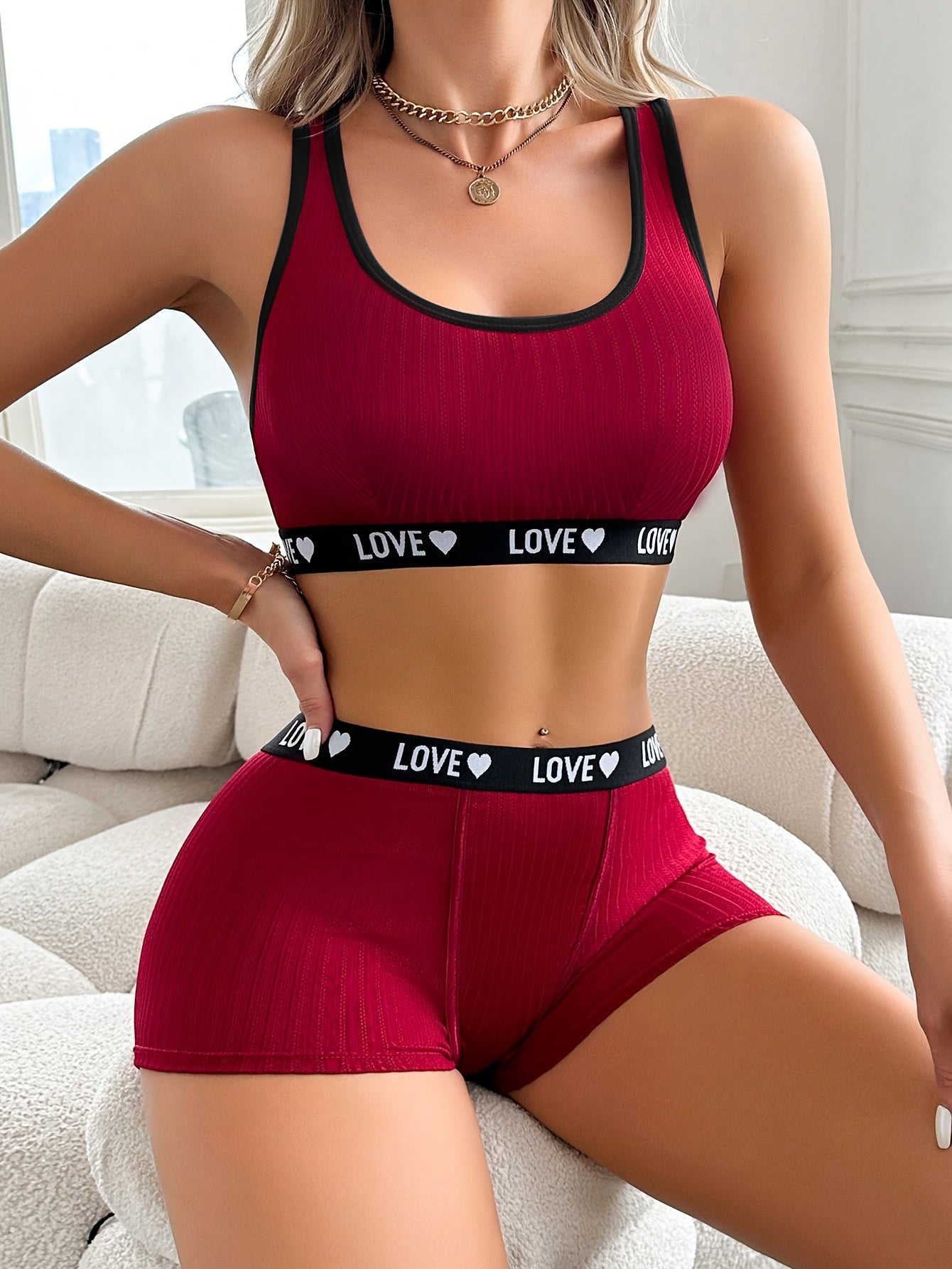 Women's Athletic-Inspired Lingerie Set with Tank Bra and Boyshorts Letter Print