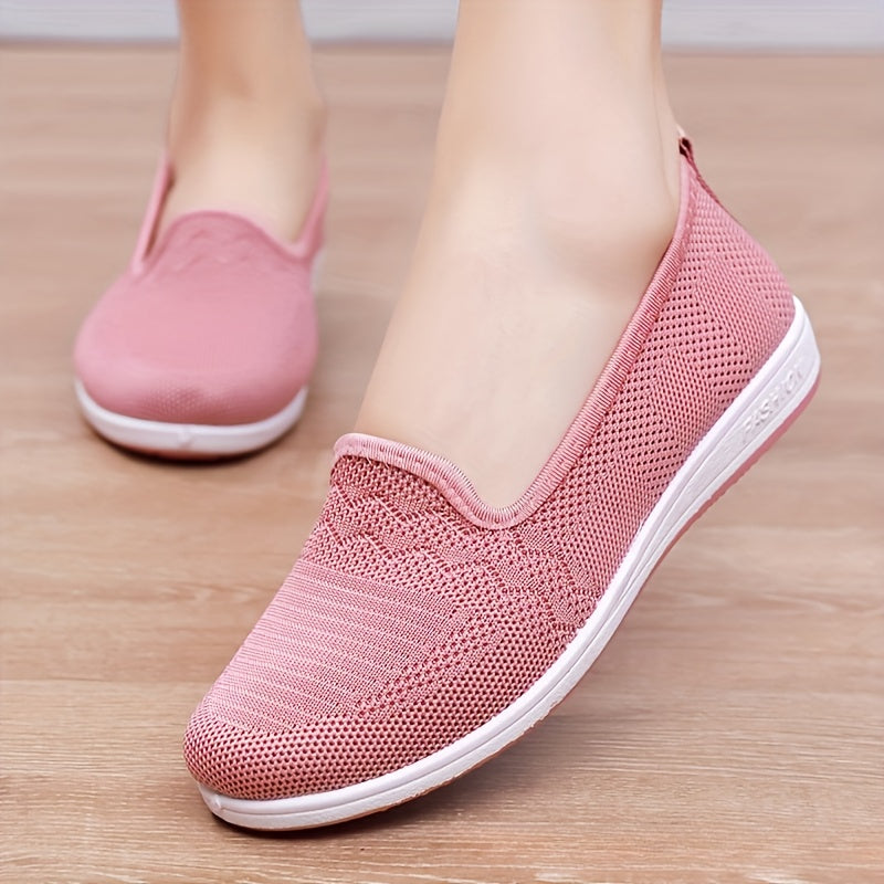 Women's Breathable Slip-On Flats Summer Casual Pink Round Toe Shoes