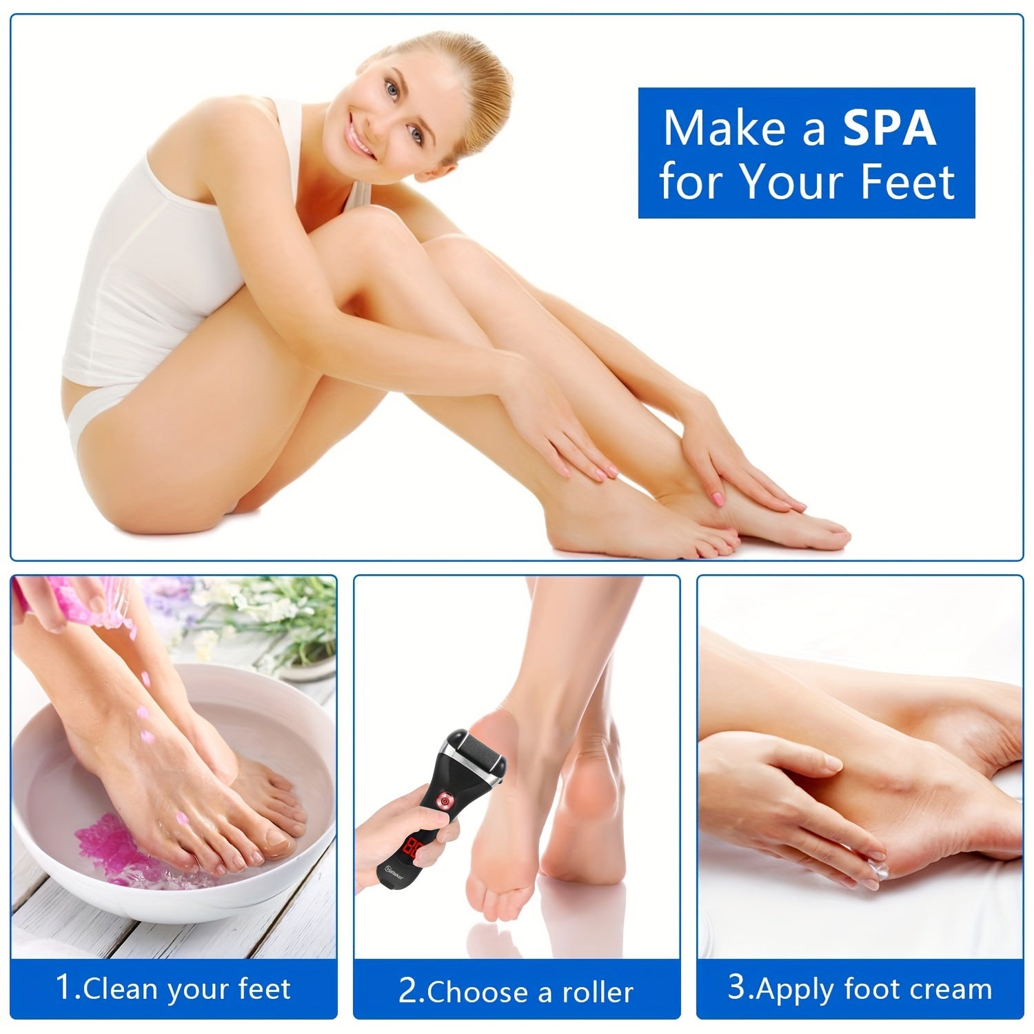 HATTEKER Elektrik oyoq kallus olib tashlagich LCD displey bilan - USB orqali zaryadlanadigan, 1200mAh batareya bilan silliq oyoqlar uchun