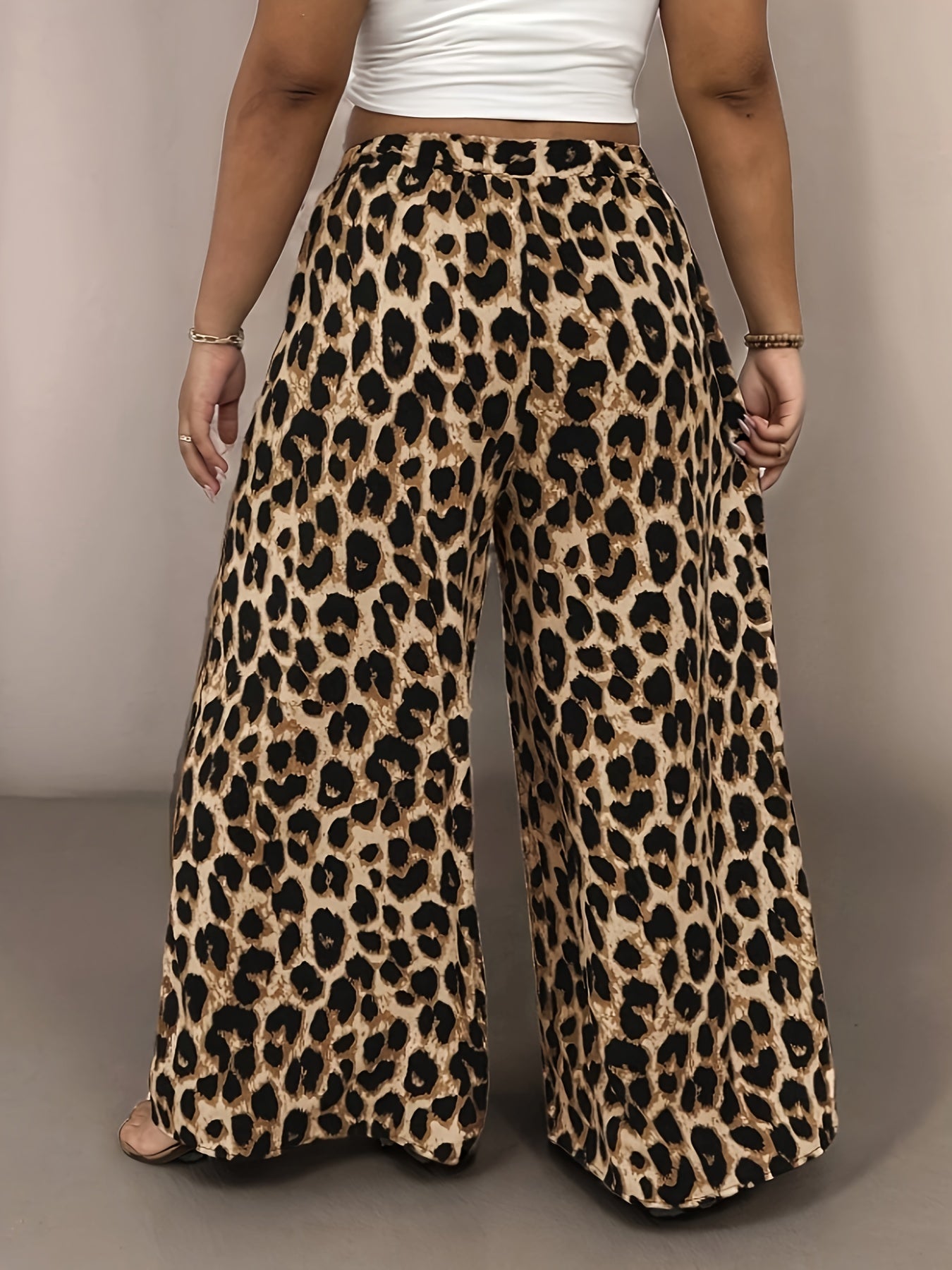 Pantalones anchos de leopardo de talla grande para mujer, de tela no elástica, para primavera y verano