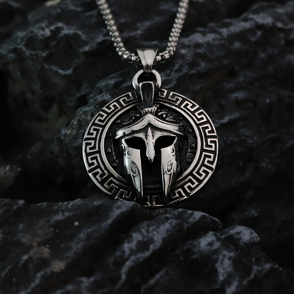 Stylish Spartan Mask Necklace for Men Stainless Steel Pendant Nightclub Wear