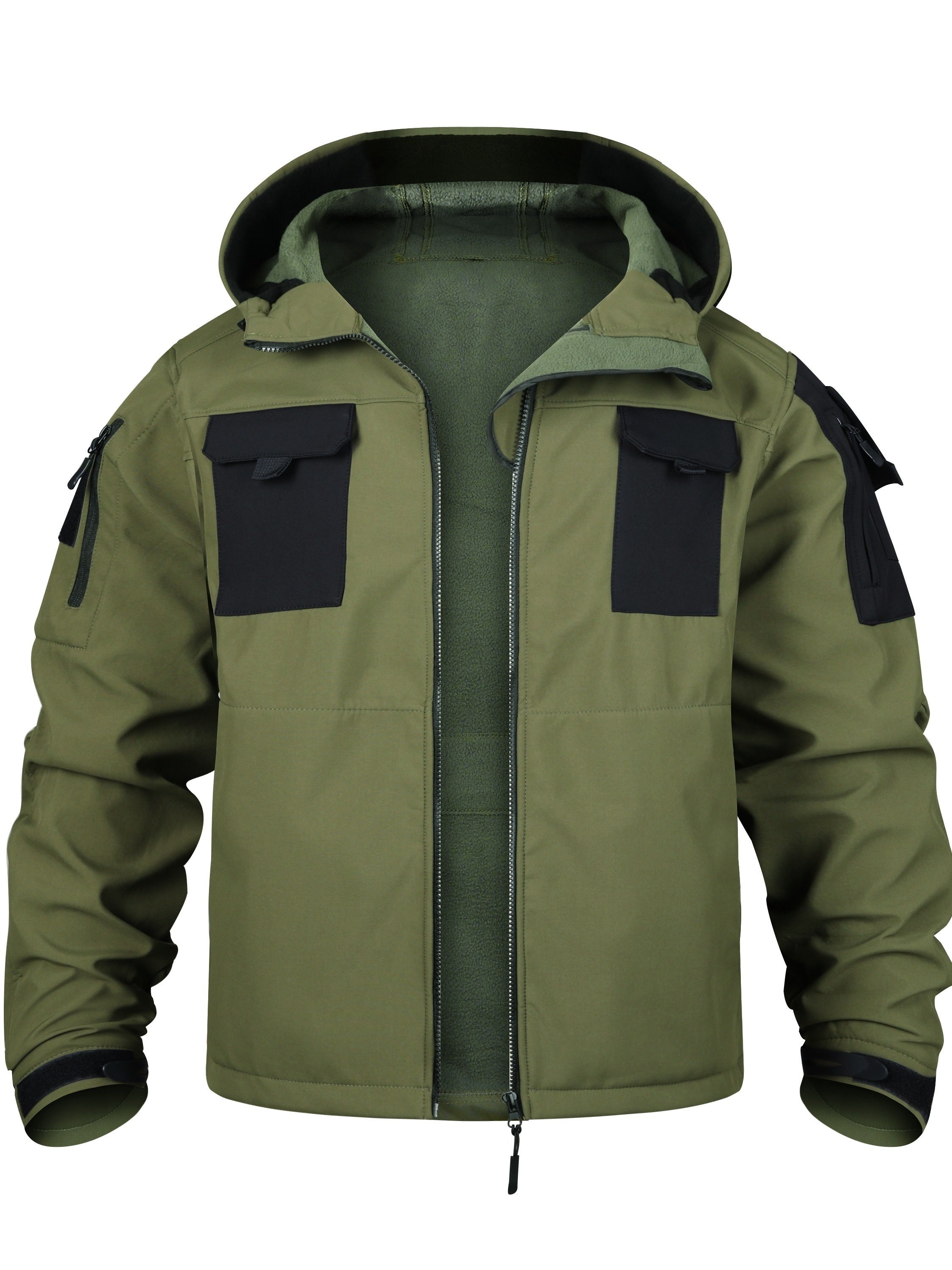 Conjunto de chaqueta y pantalones de senderismo para exteriores para hombre, a prueba de viento y cálido, con múltiples bolsillos, poliéster