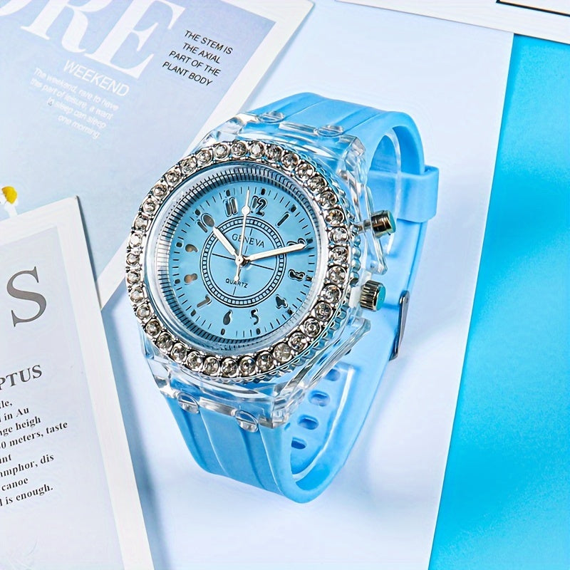 Luminous Student Digital Watch with Rhinestones Candy Colors for Teenagers