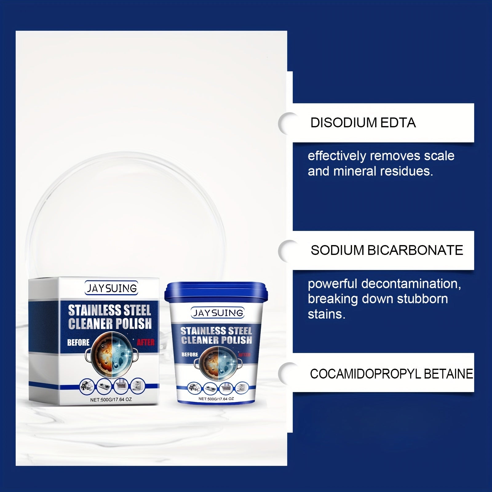 Stainless Steel Cleaner Paste with Sodium Bicarbonate for Pots Pans Rust Heavy Oil