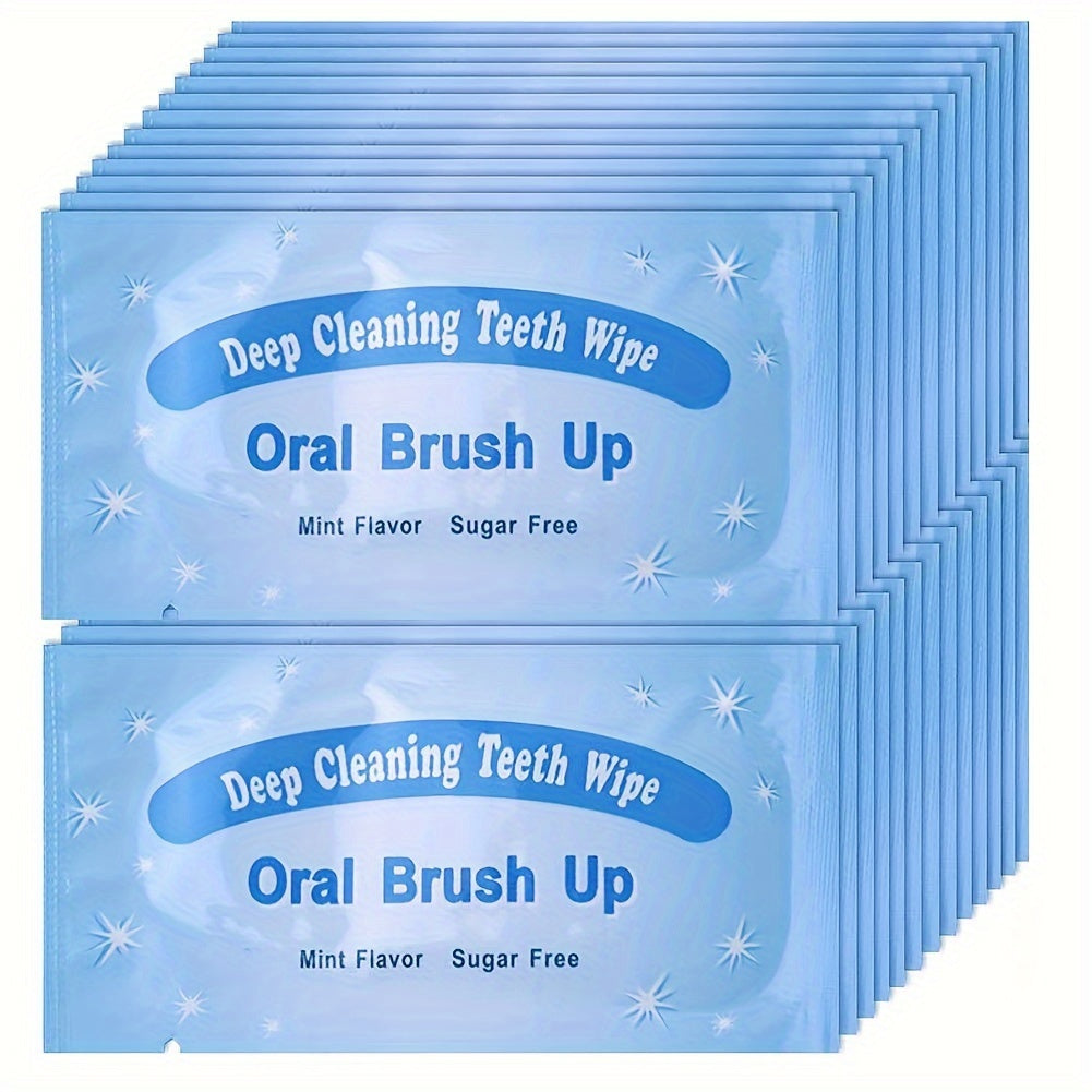 100Pcs Mint Flavored Finger Tooth Wipes Oral Cleaning Teeth Whitening
