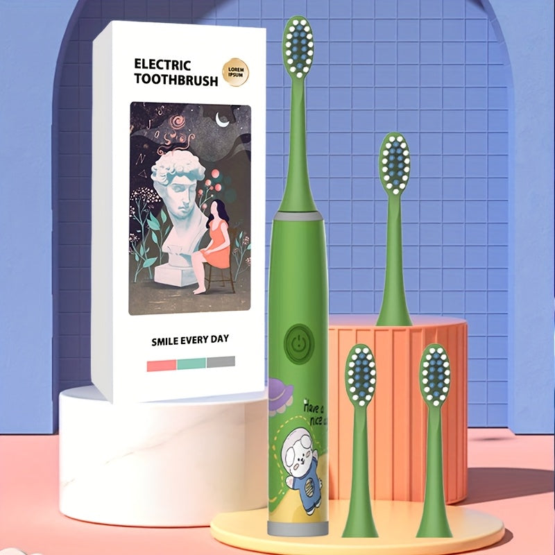 Bolalar uchun elektr tish cho'tkasi yumshoq cho'tka sochlari batareya uslubi kosmik dizayni 4-8 ta cho'tka boshlarini o'z ichiga oladi