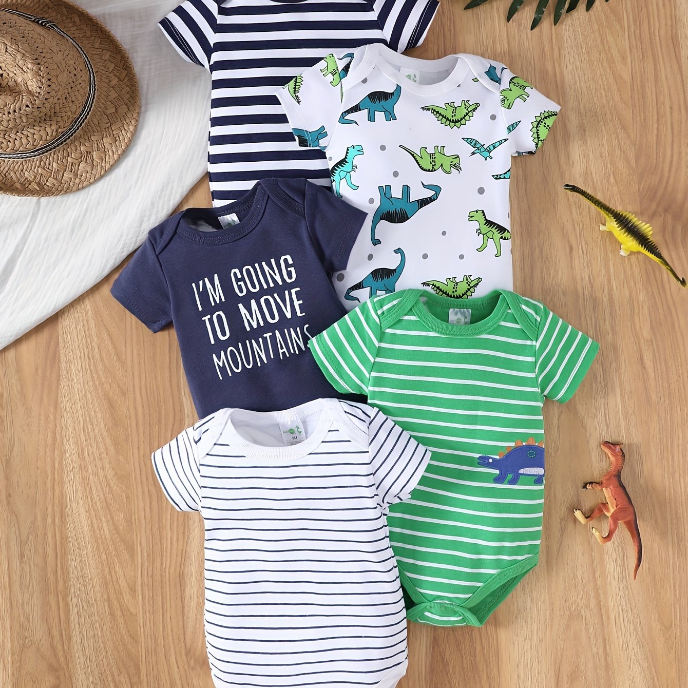 5pcs Baby Boys Marine Style Cotton Short Sleeve Bodysuits Summer Romper Set