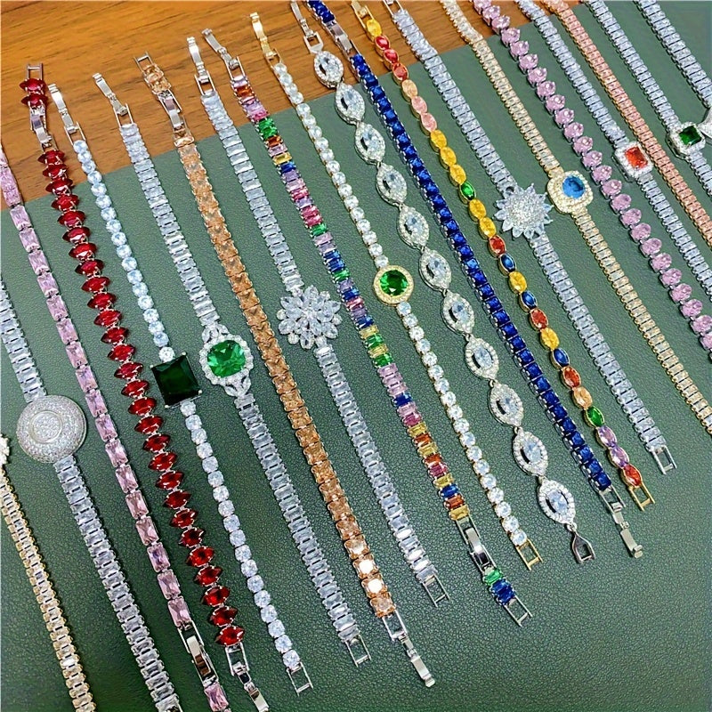 Women’s Cubic Zirconia Bracelet Set with Synthetic Gemstones and Copper Finish