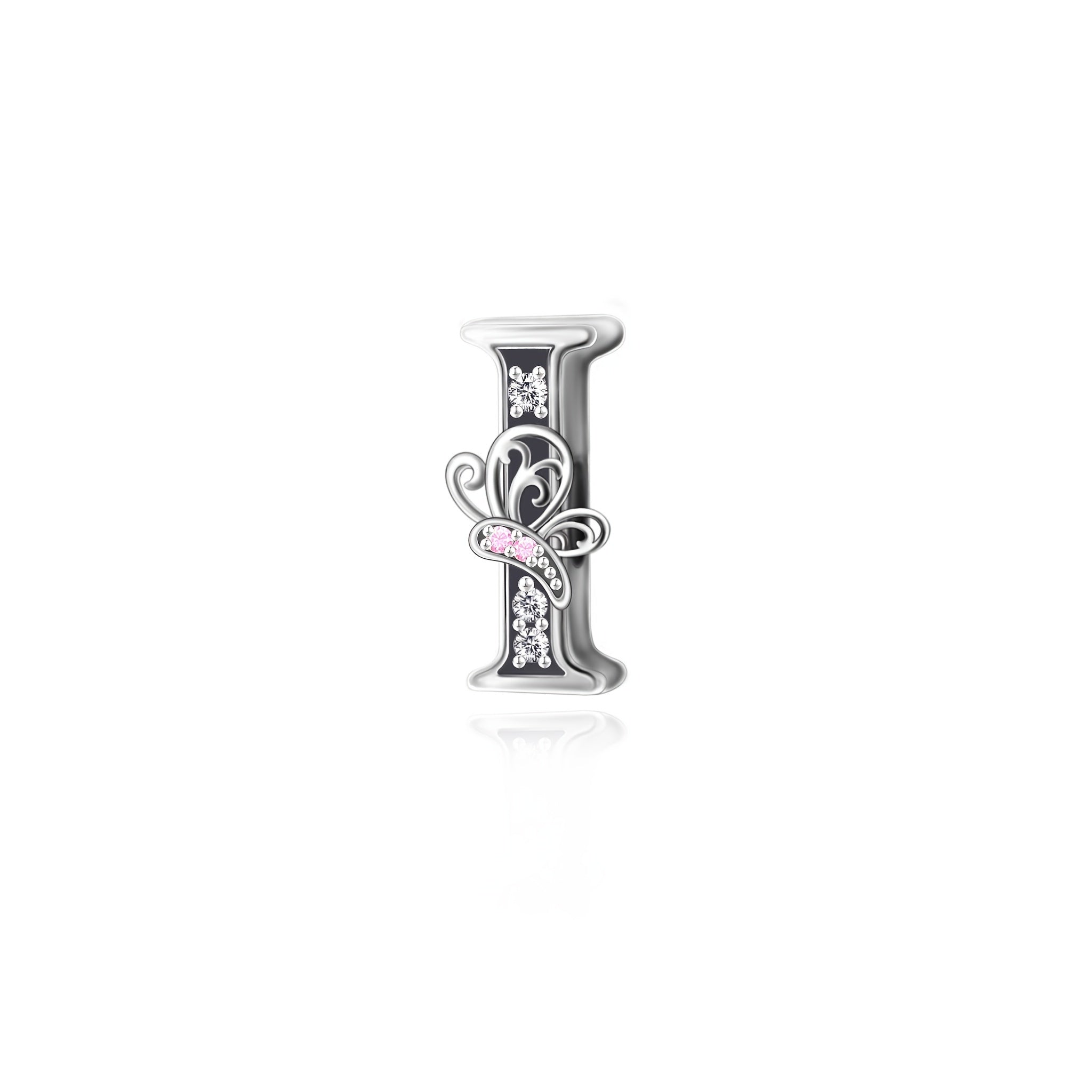 Sterling Silver Alphabet and Butterfly Charm Beads with Cubic Zirconia for Jewelry Making