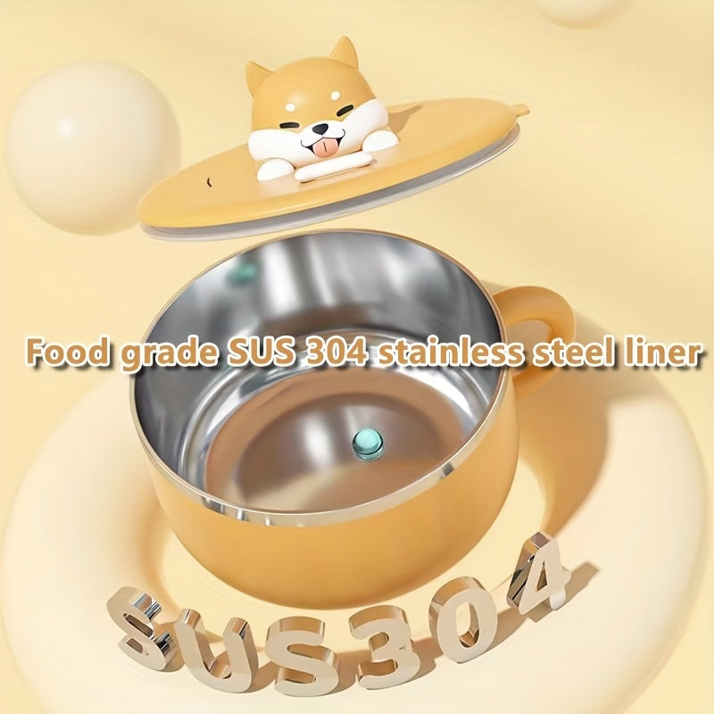 Stainless Steel Noodle Bowl with Dog Design Large Capacity for Pasta Salad and Breakfast