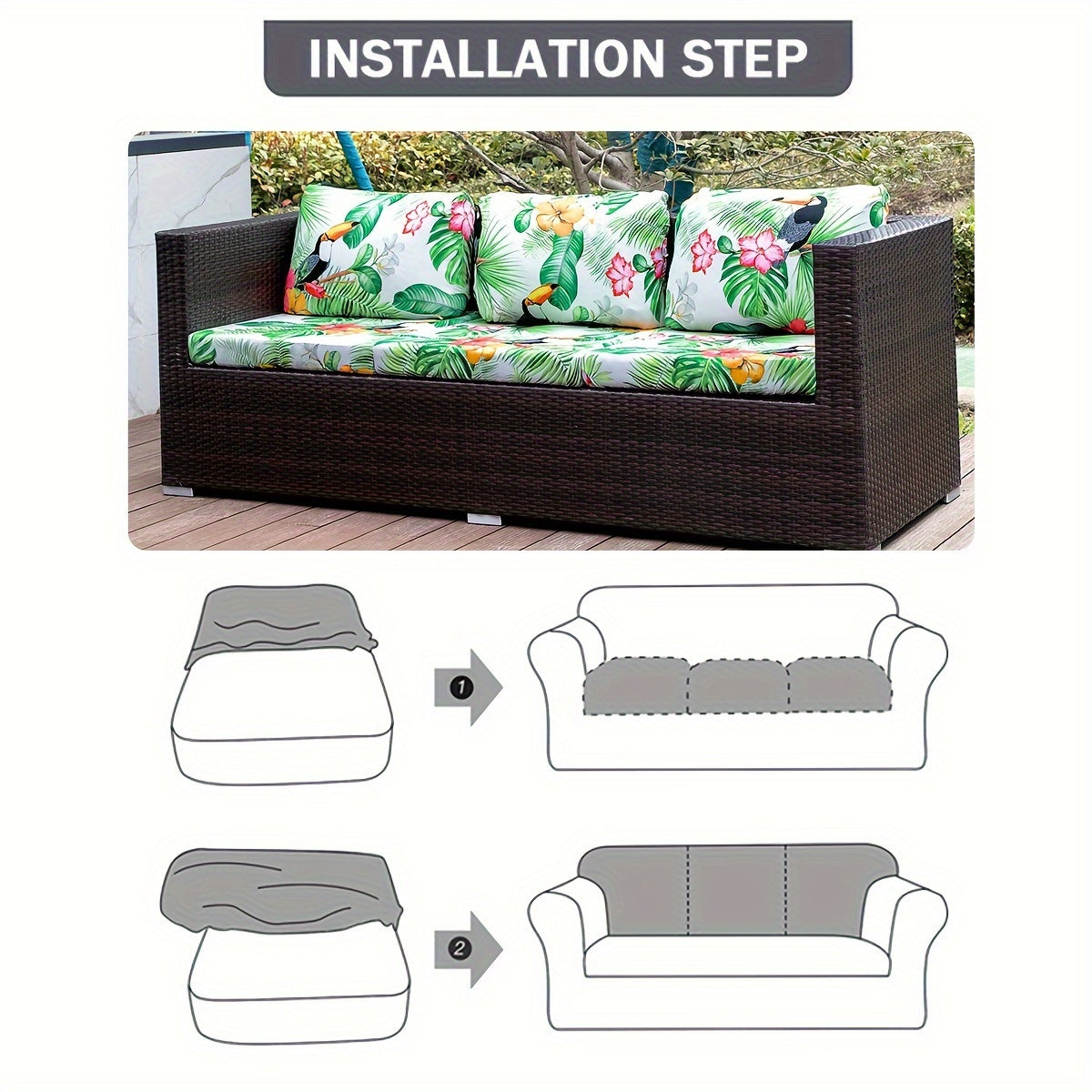 Набор чехлов для подушек для уличного дивана с богемским принтом животных, листьев и цветов