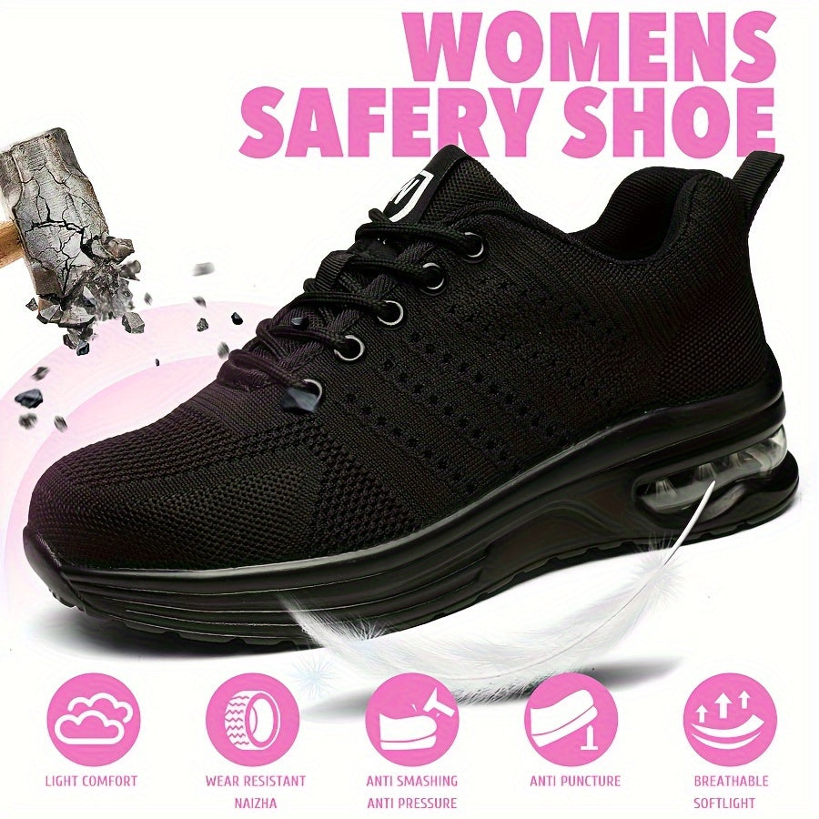 Women's Knitted Breathable Lightweight Steel Toe Work Shoes Anti-Slap Anti-Stab