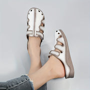 Женские кожаные сабо на танкетке с вырезами, легкие и удобные повседневные туфли