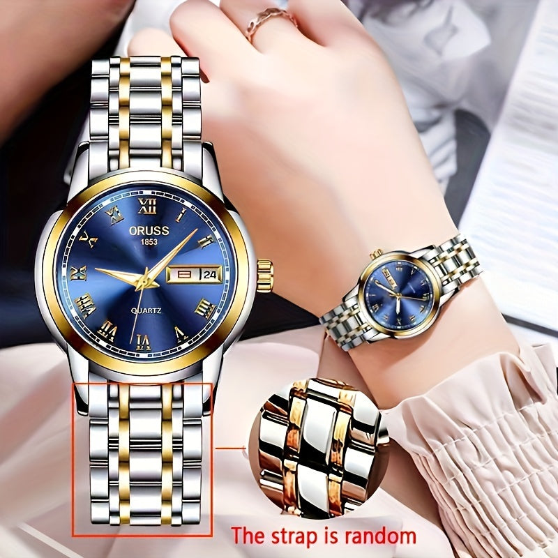 Women's Stainless Steel Quartz Watch with Luminous Dial and Date Display