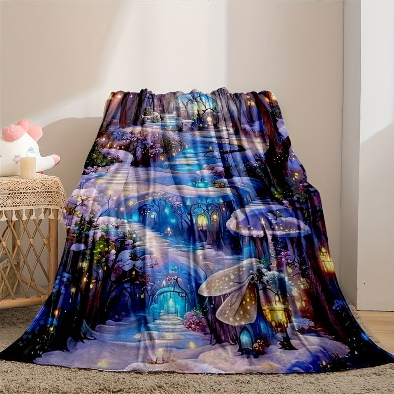 Digital Print Blanket Enchanted Forest Flannel Fleece Cozy Throw