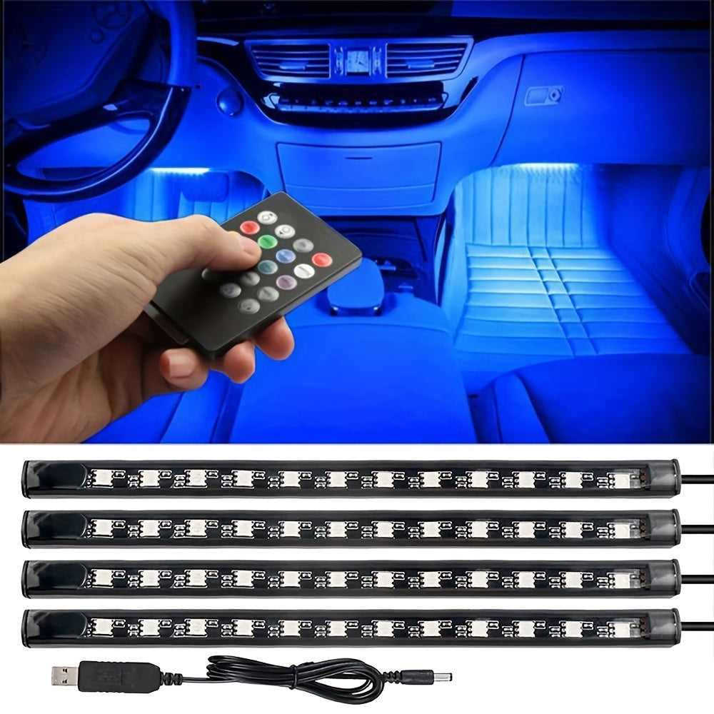 Car Interior LED Lights 4 Pack 48 LEDs RGB Neon Music Sync Remote