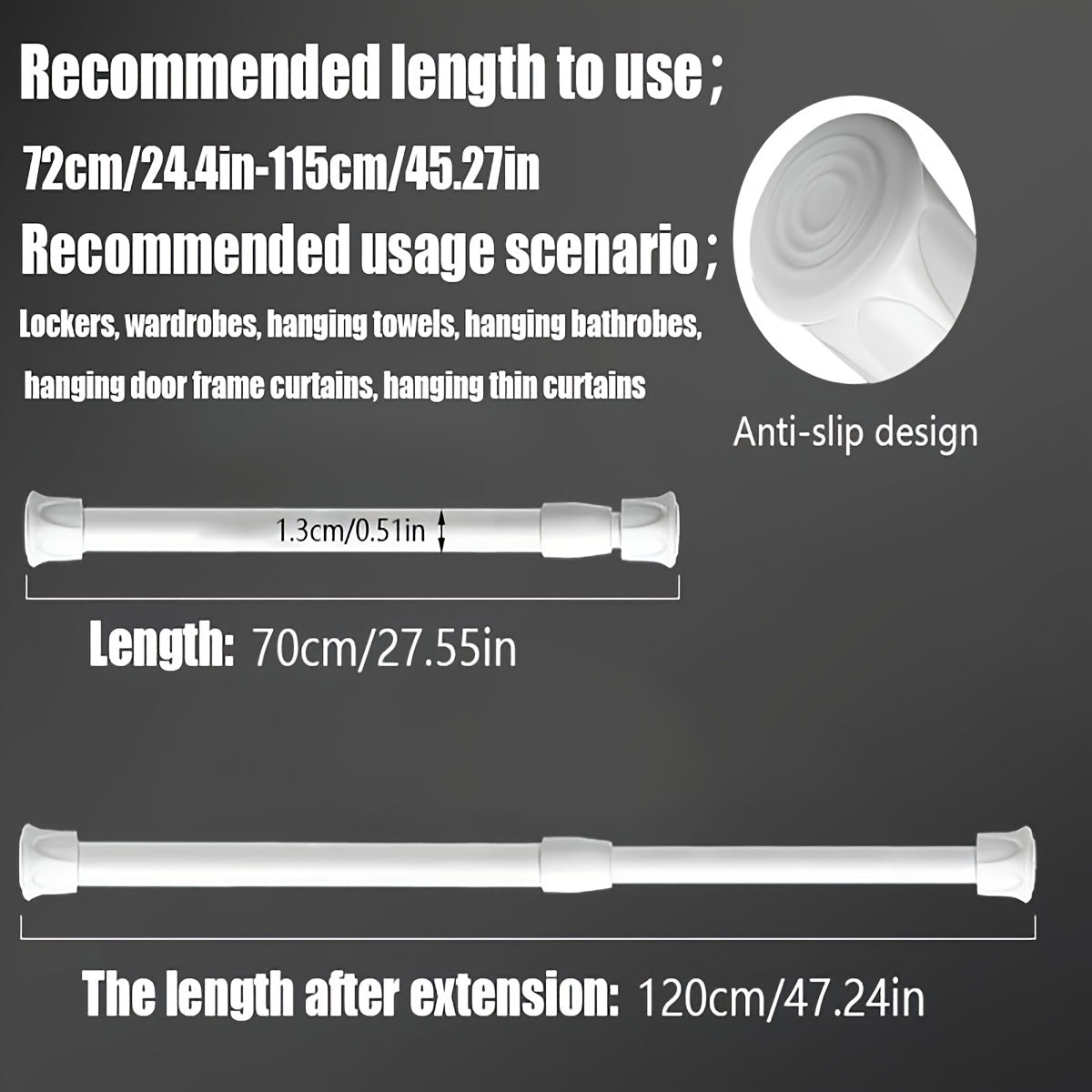 Adjustable Tension Rod with Wall Mount Brackets for Household Use Metal Durable Easy Installation