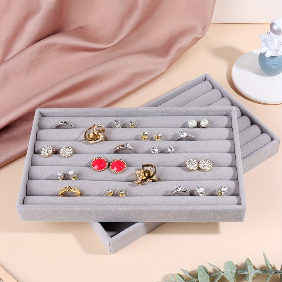 Caja de joyería de terciopelo para anillos, pendientes y almacenamiento de joyas