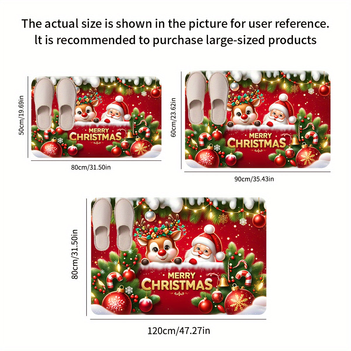 Красный фланелевый рождественский коврик на дверь, нескользящий, с узором Санты и оленя, утолщённый поролон