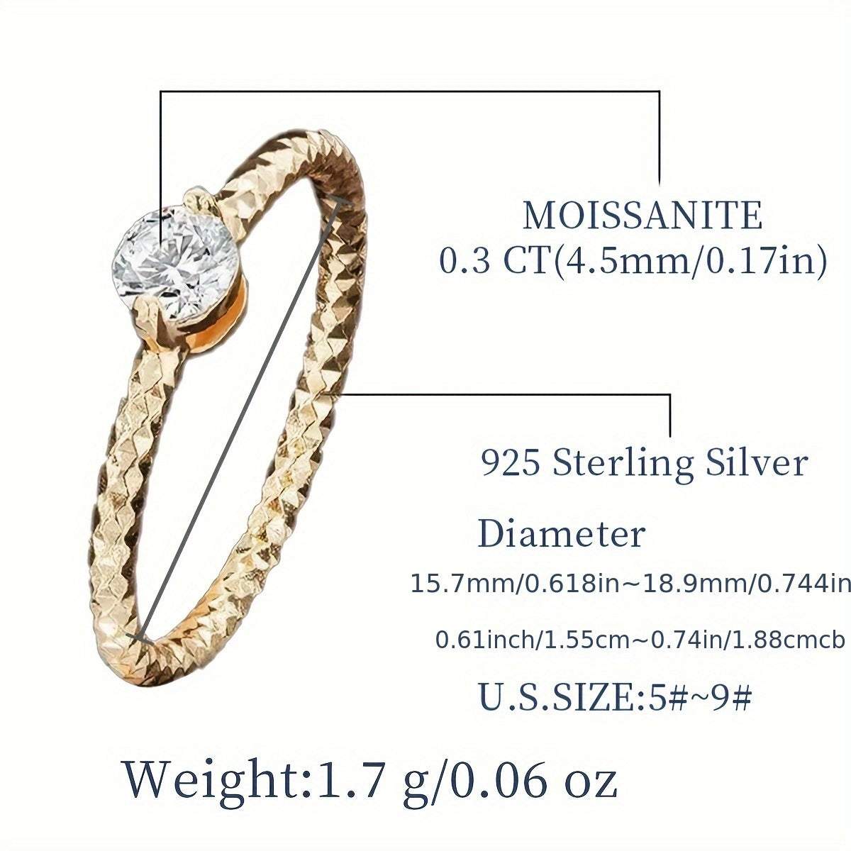 Sterling Silver Moissanite uzuk, asal honeycomb dizayni va sertifikat bilan