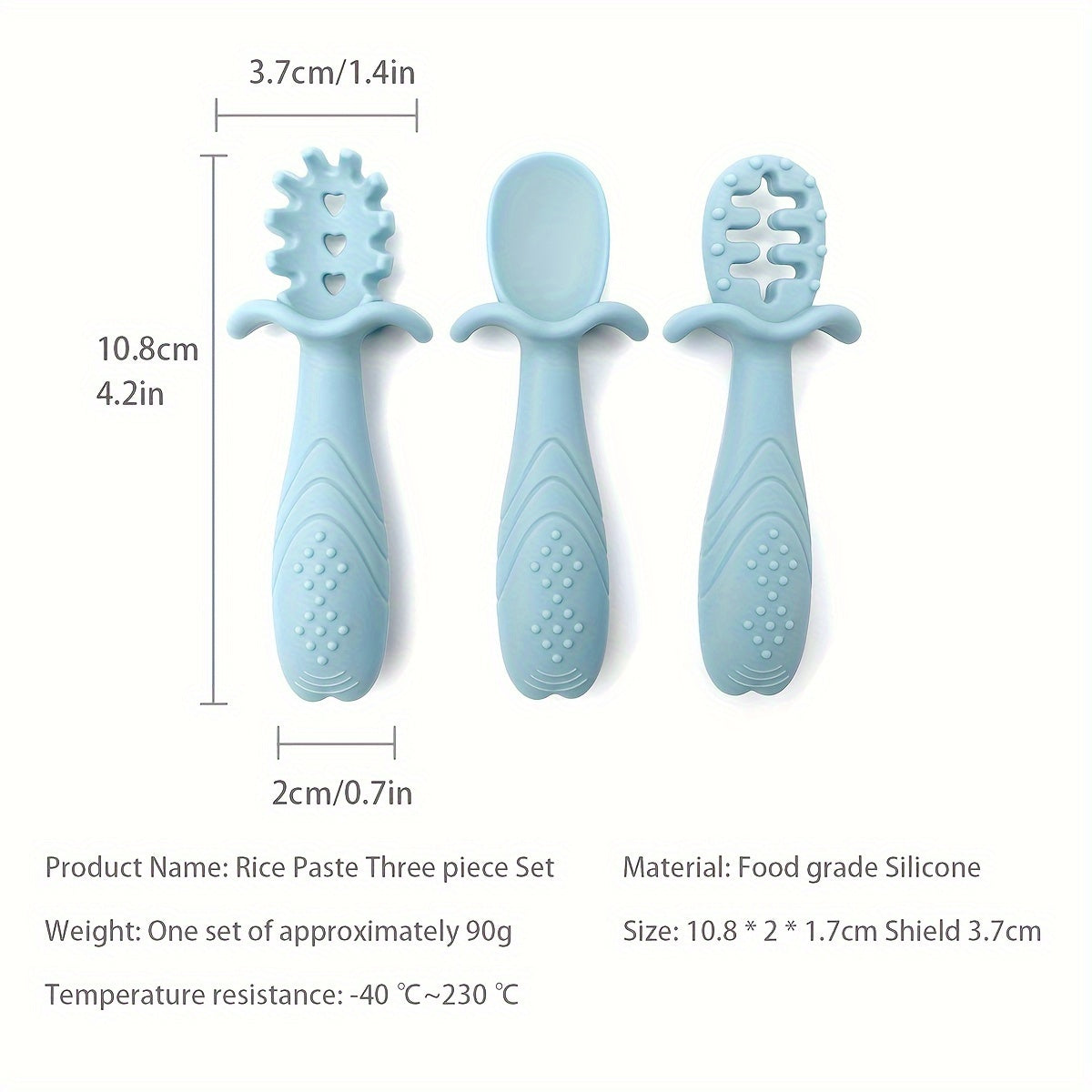 Set of 3 Soft Feeding Tableware for Toddlers Silicone Rice Paste Spoon and Fork