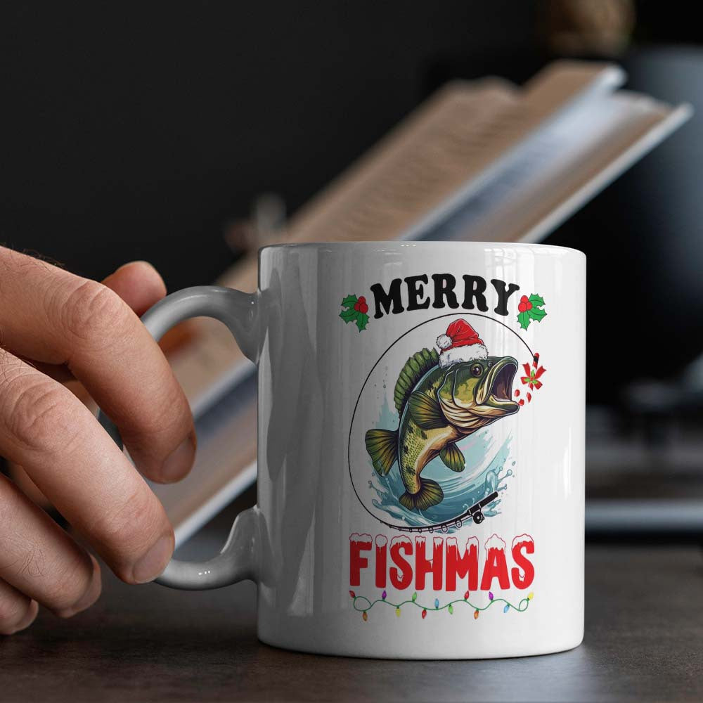 Ceramic Coffee Mug Christmas Fishing Merry Fishmas Holiday Gift Office Camping