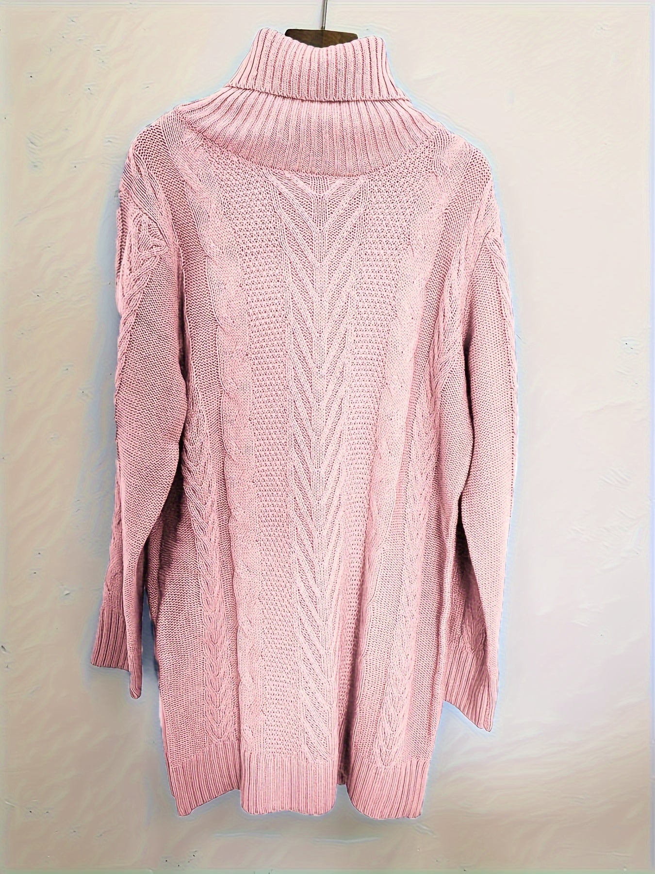 Women's Knit Turtleneck Dress Polyester Solid Slim Fit Long Sleeve Plus Size